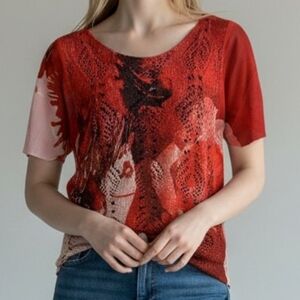 Moffi Red and Pink Patterned Women's Top 6996